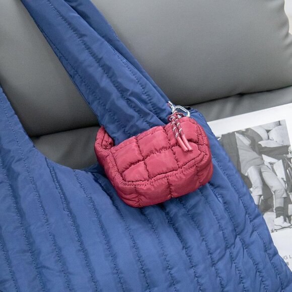 Women's Red Mini Cute Quilted Wristlet Charm Gift Pouch Puffer Evening Bag - Picture 7 of 7